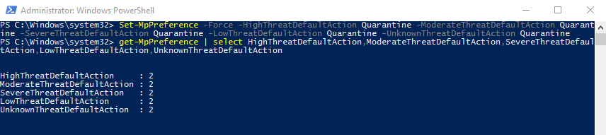 Defender powershell commandlet